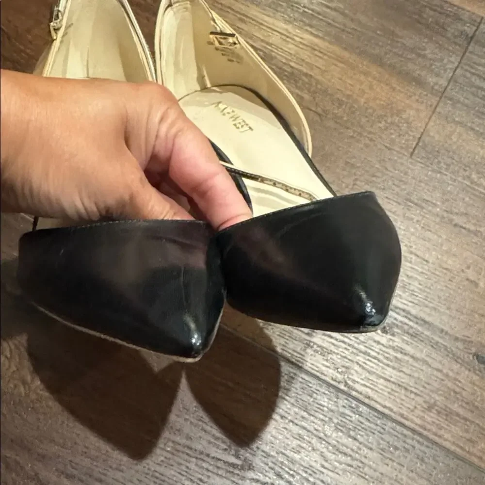 Nine West Women's Black and Tan with Silver Heel & Ankle Strap Shoes. - Picture 7 of 10